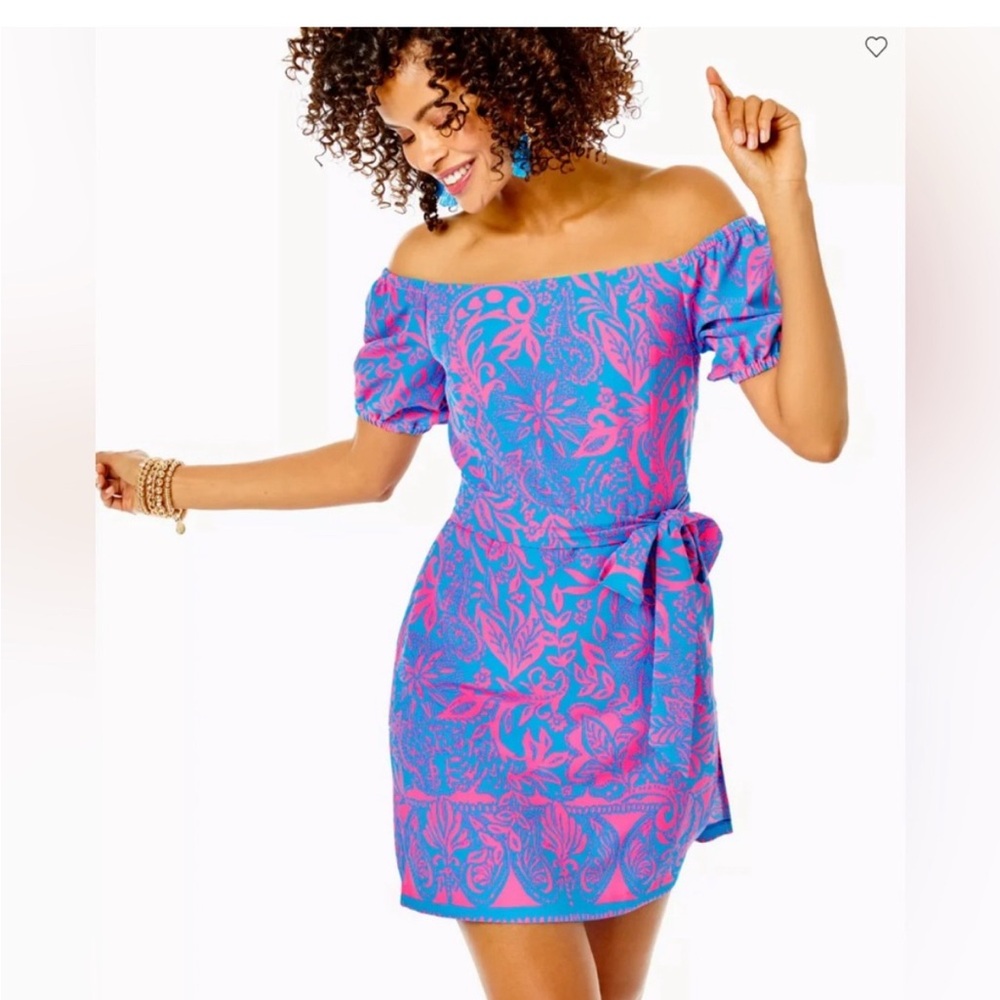 NWT Lilly Pulitzer Jada Off-The-Shoulder Romper Aura Pink Leaf Size 14